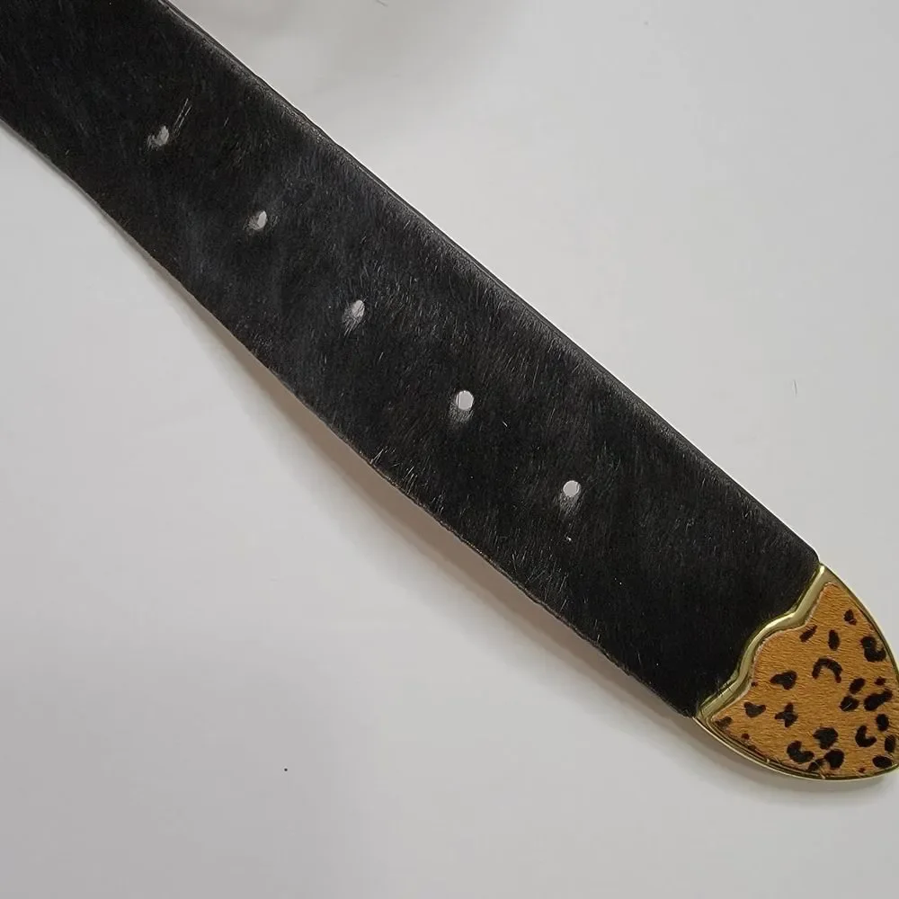 Lake Shore Drive Animal Print Belt Hair On Leather Gold Buckle Large